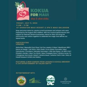 Flier for Kokua for Maui at Sheraton Maui resort to support Lahaina businesses.