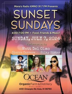 Artist information for Sunset Sundays a weekly music event at Ocean Organic Farm on Maui